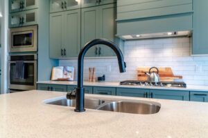 An island sink is ideal for kitchen remodeling.