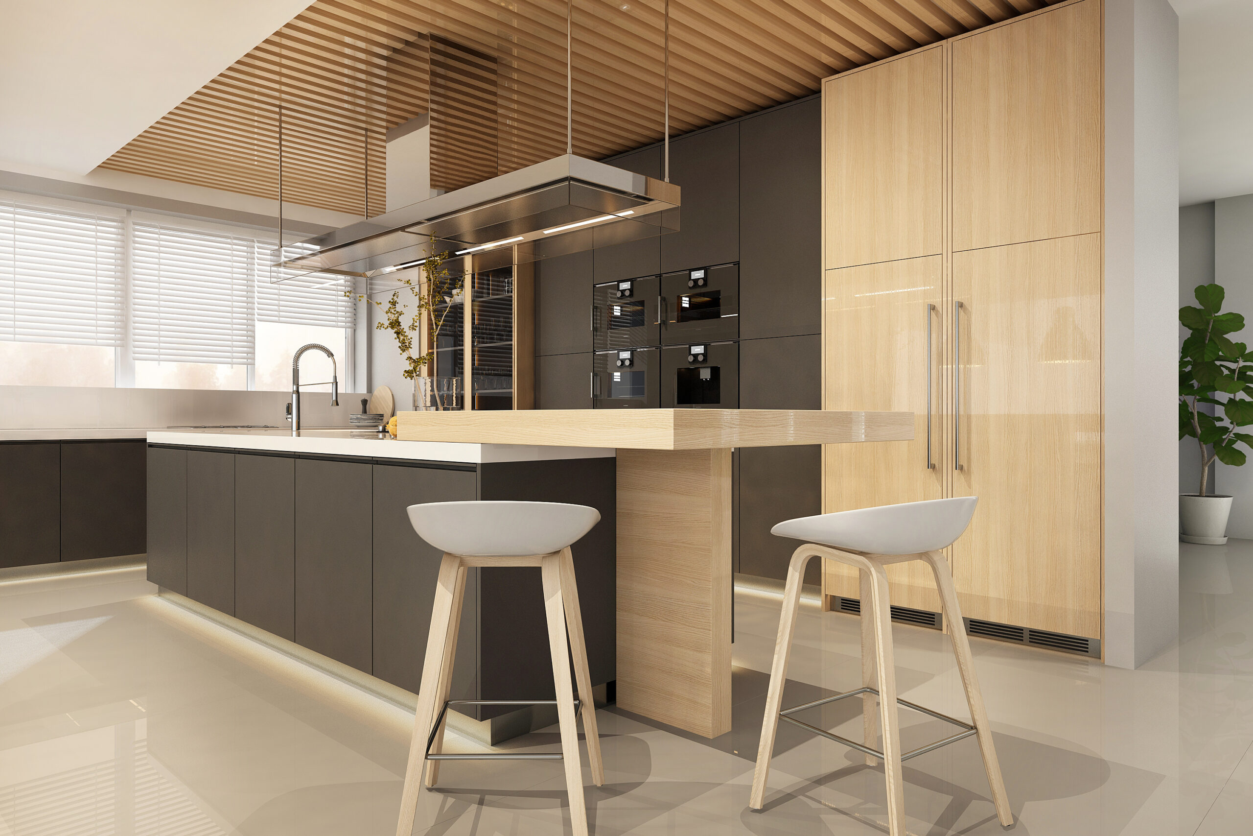 A kitchen remodel offers a modern look.