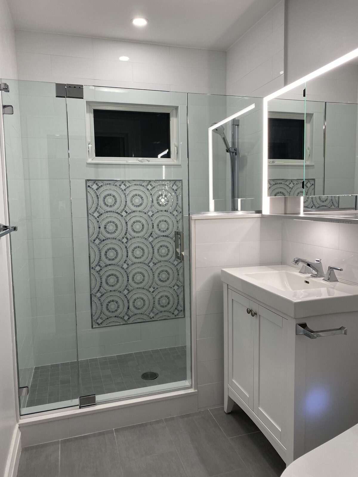 Finished bathroom remodeling phase with walk-in shower in Massachusetts